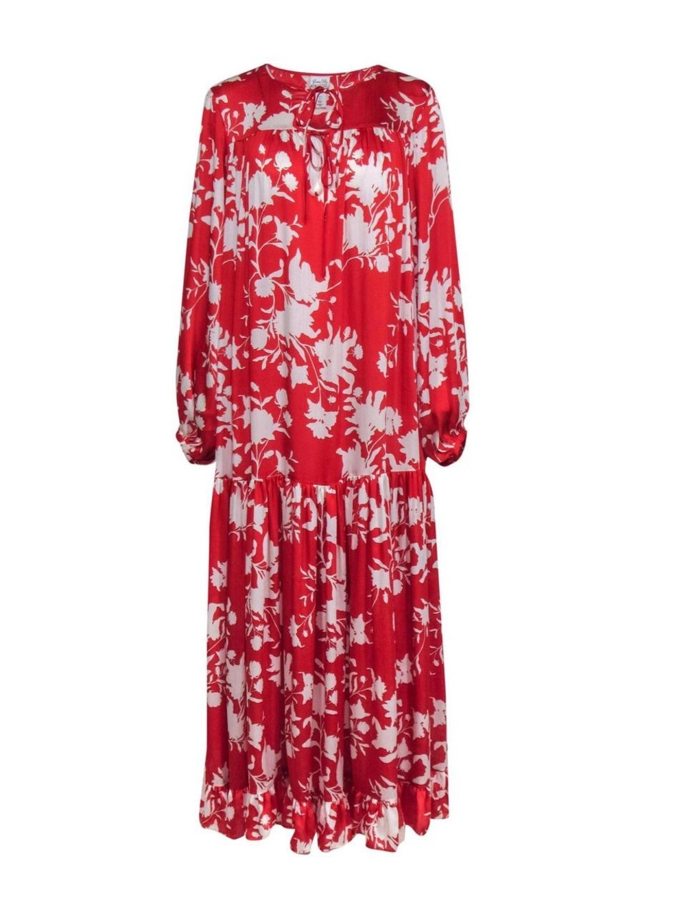 Johanna Ortiz &H&M Red and White Floral Pleated Maxi Dress size M - Picture 2 of 8
